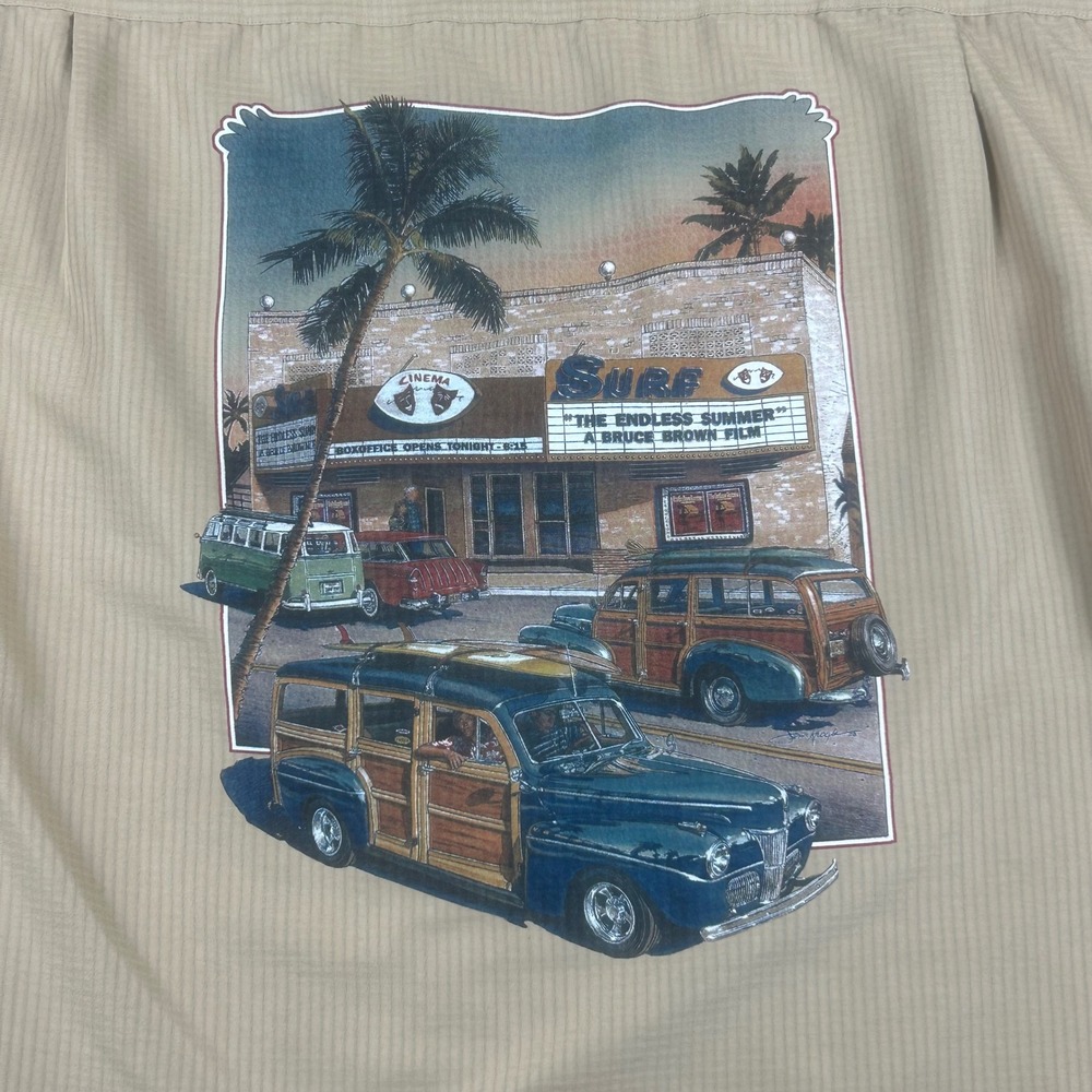 Cubavera Mens Large Tan Rayon Blend Huntington Beachcruisers‎ Graphic Camp Shirt - Picture 4 of 10